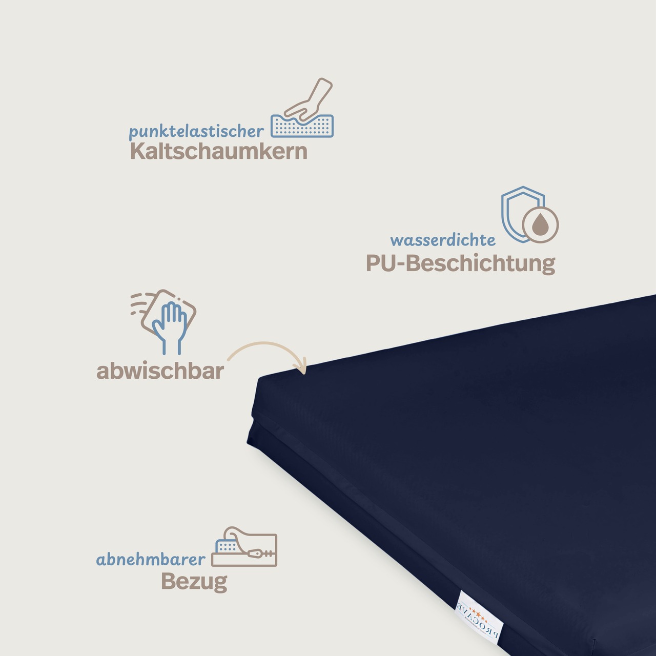 Pflegematratze mit Kaltschaumkern und wasserdichtem Bezug dunkelblau