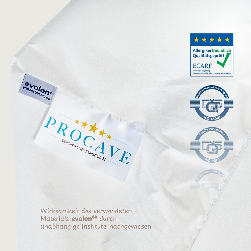 Evolon Material-Zertifikate von ECARF und &Ouml;ko-Tex mit dem PROCAVE Markenlabel