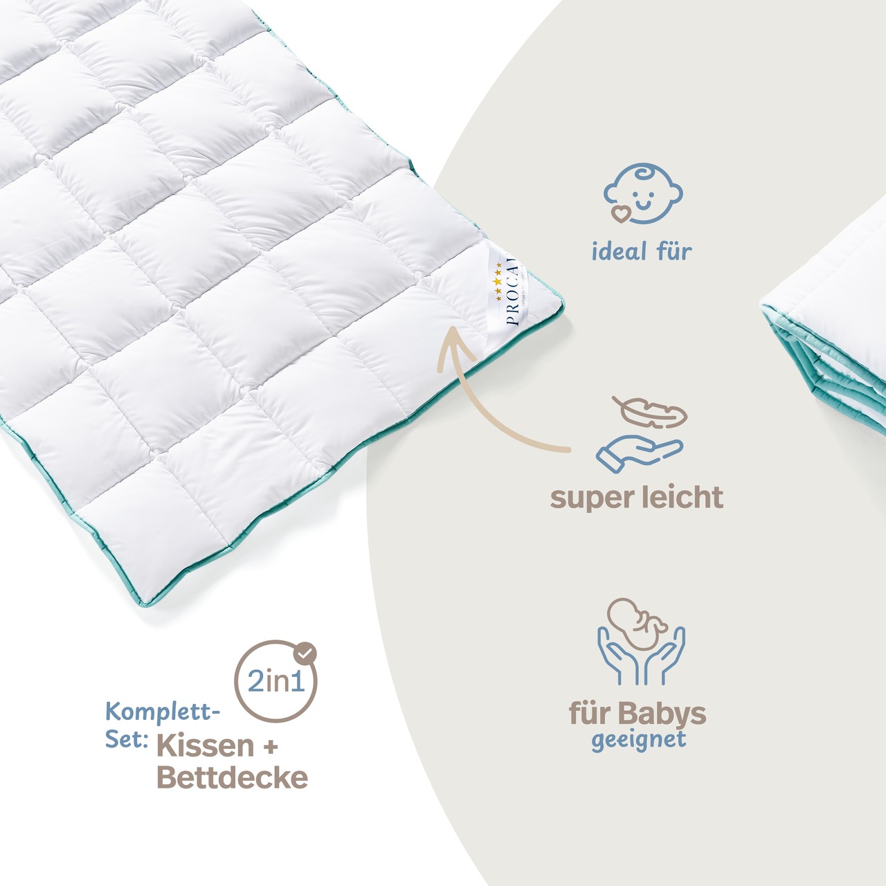 Kinderbetten-Set Aloe Vera mit Kissen 40x60cm und Steppbett 100x135cm