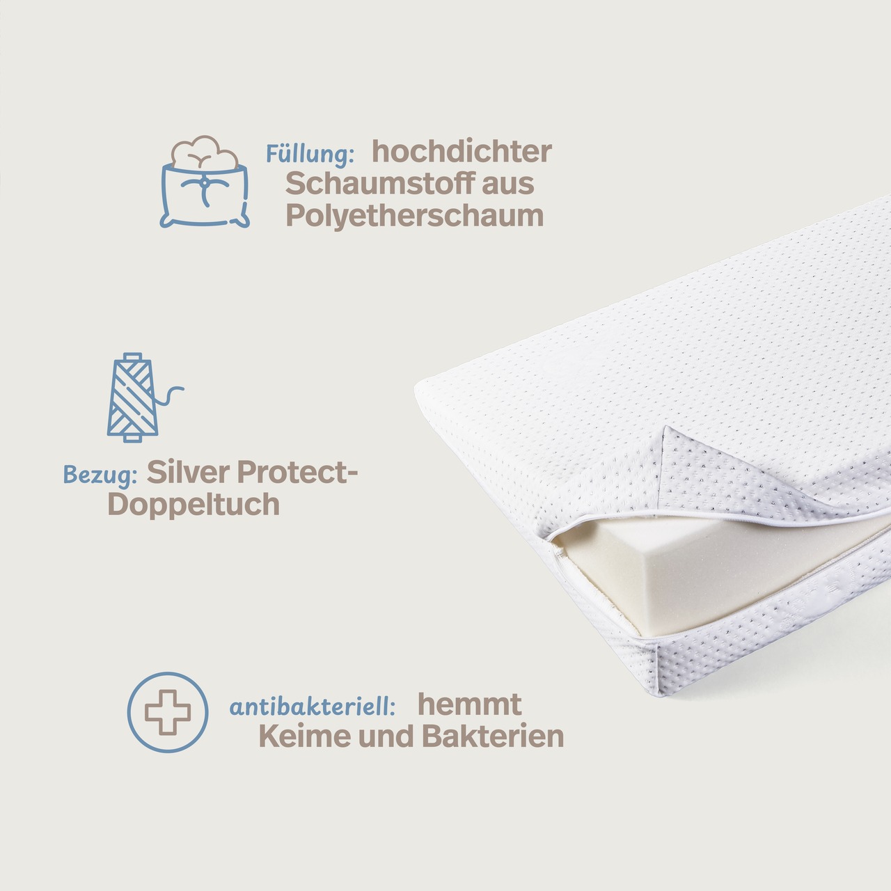 Bettkeil mit Bezug aus Silver Protect-Doppeltuch