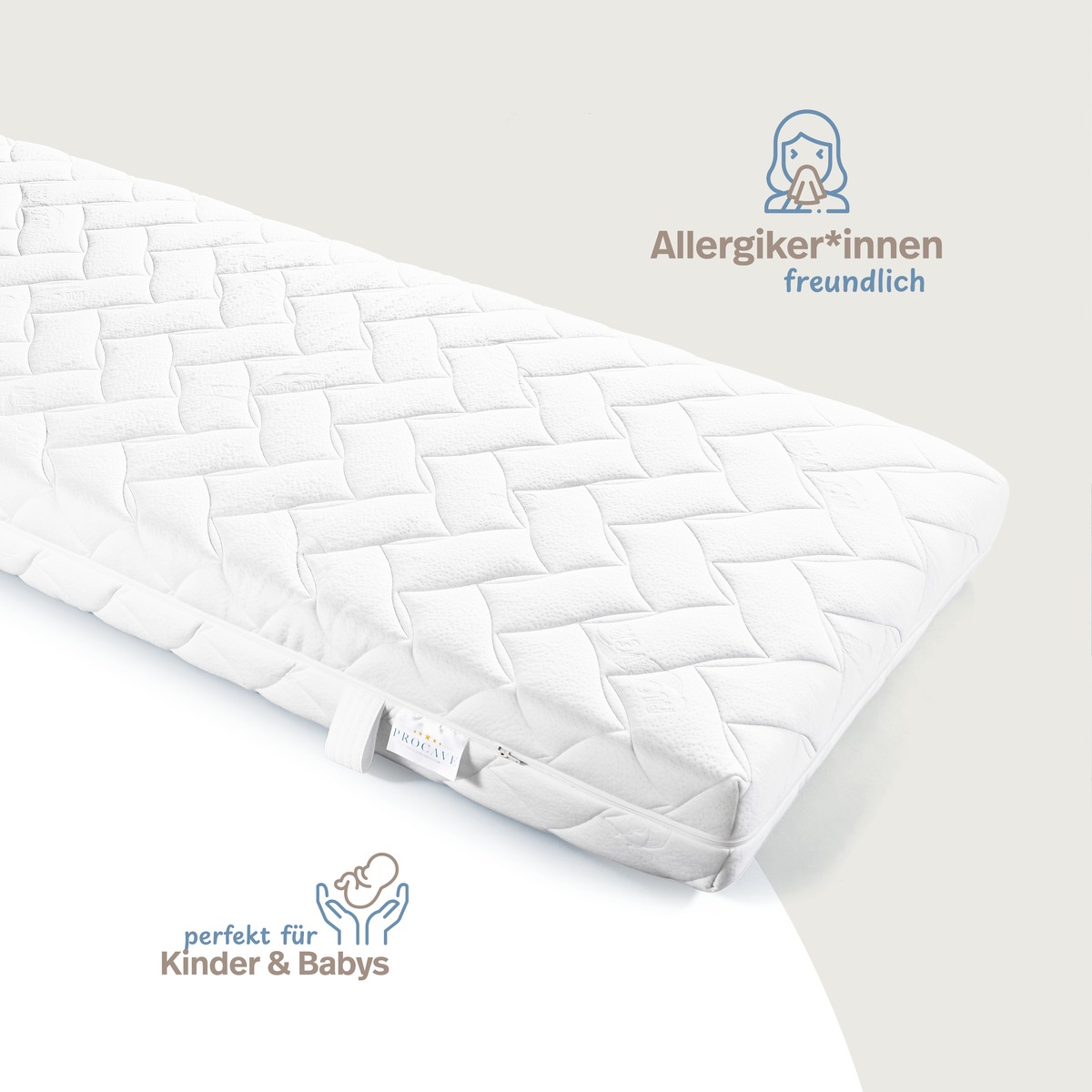PROCAVE AloeVera Matratzenbezug versteppt — Infografik: Allergiker*innen freundlich, perfekt für Kinder & Babys