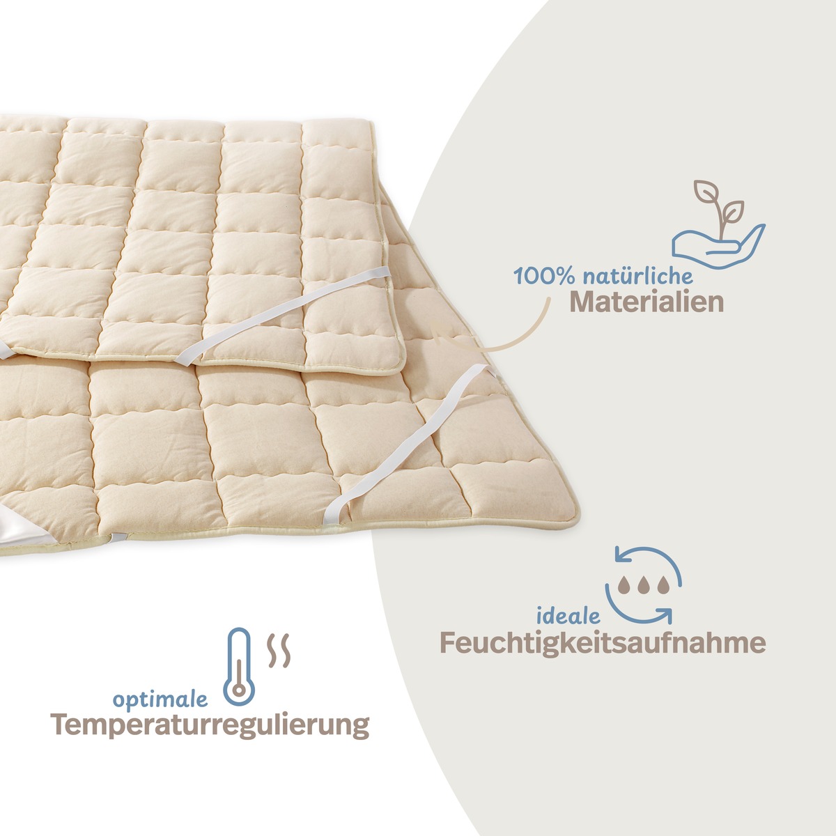 PROCAVE Matratzenschoner NATUR Schurwolle &mdash; Infografik: 100% nat&uuml;rliche Materialien, optimale Temperaturregulierung, ideale Feuchtigkeitsaufnahme